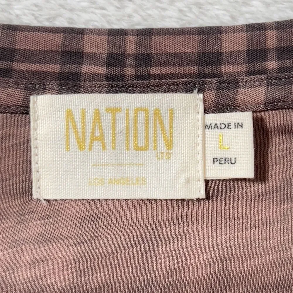 Nation Ltd Long Sleeve Top Sz L Plaid Brown 100% Pima Cotton MInimalist - Picture 7 of 12